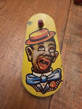 Vintage Mid-Century Noise Maker w/ Ratchet Crank - Clown Image - US Metal Toy Co